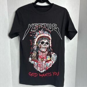 Yeezy Black Graphic Tee - 'God Wants You' Mens Small Skull